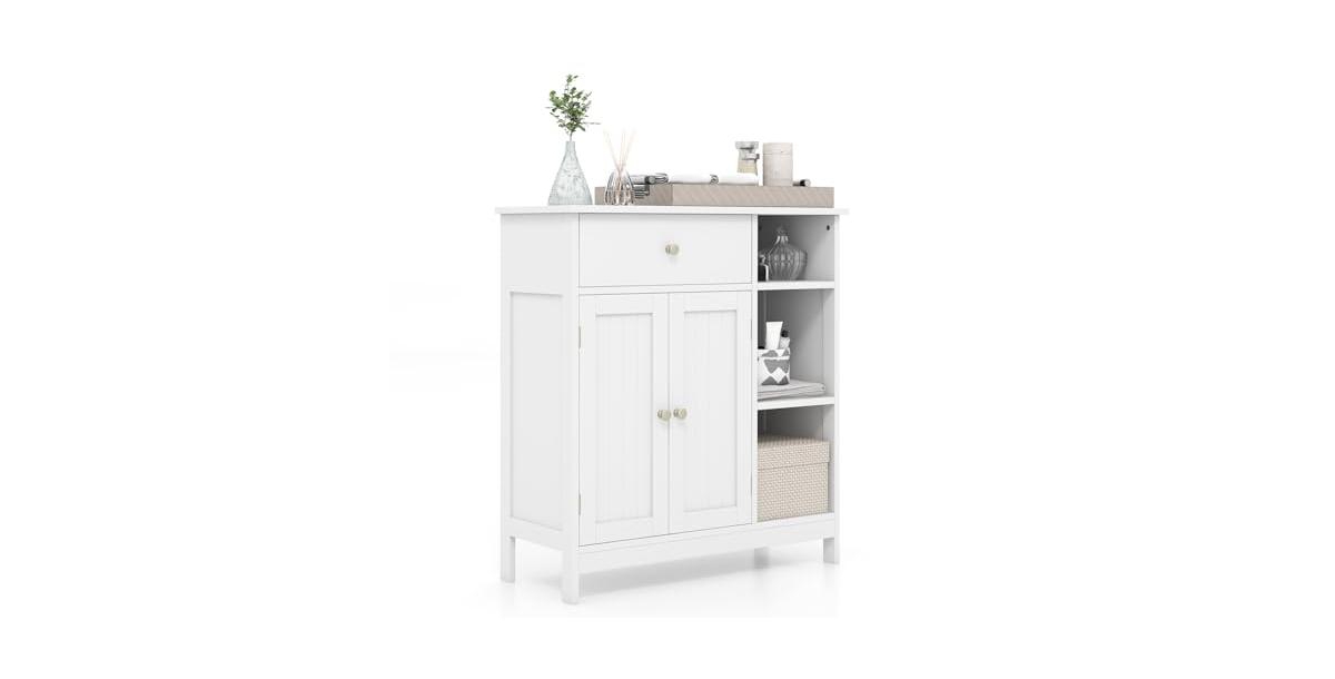Freestanding Kitchen Cupboard Storage Organizer with 1 Large Drawer - White
