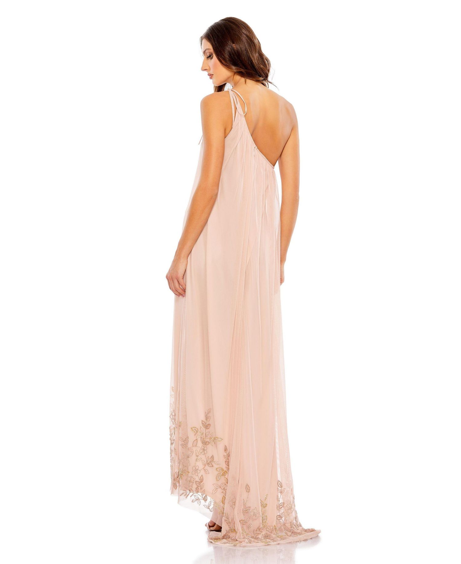 Women's Flowy One Shoulder Asymmetrical Beaded Gown