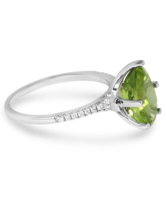 Peridot (1-3/4 ct. t.w.) & Diamond (1/10 ct. t.w.) Pear Ring in 14k White Gold