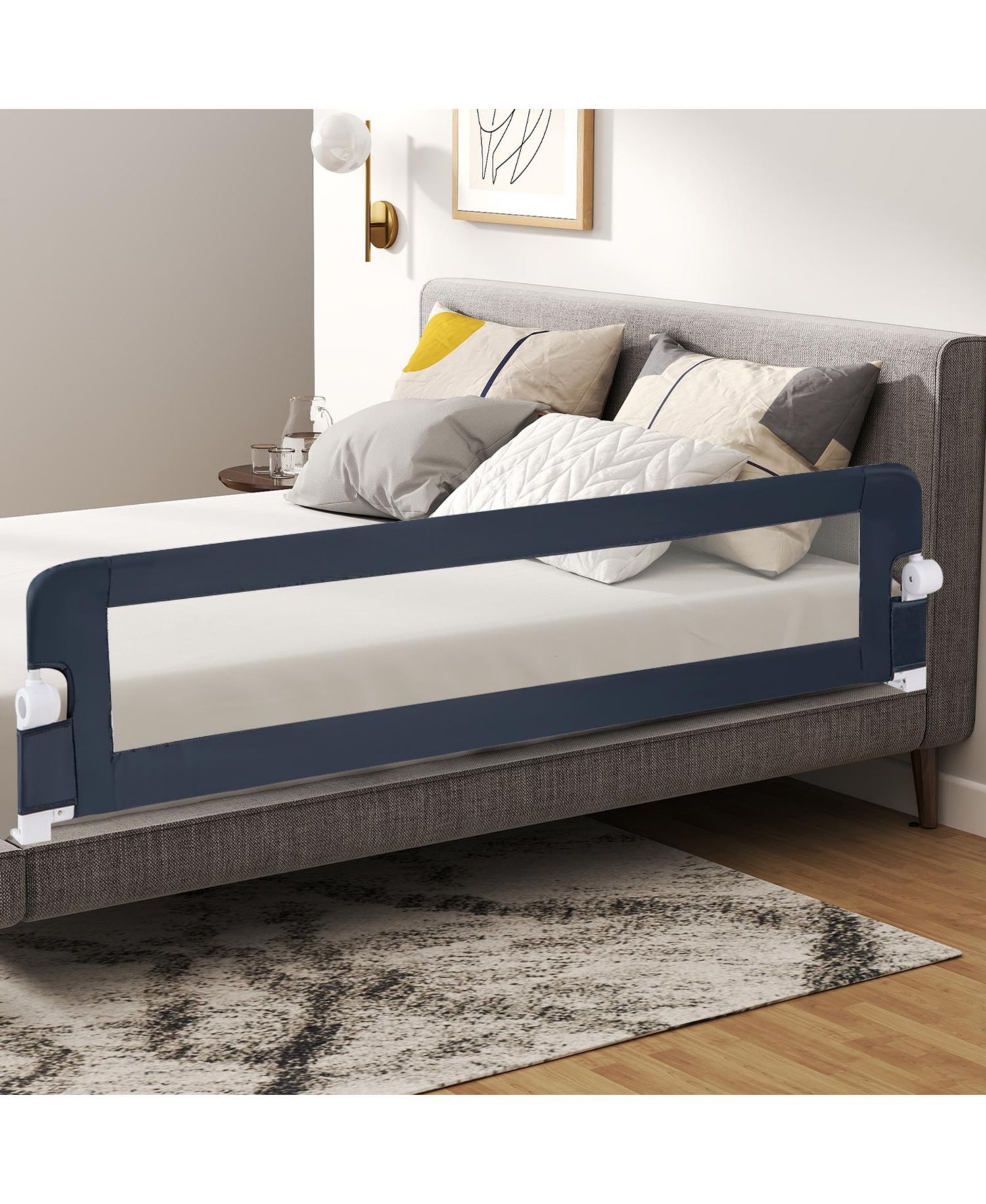 Kids Swing-Down Foldable Bed Rail Guard with Safety Strap Adjustable