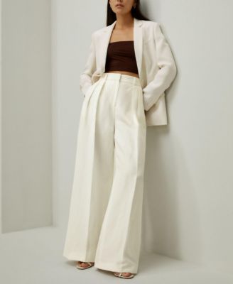 Women's Front-Pleated Silk-Linen Blend Trousers