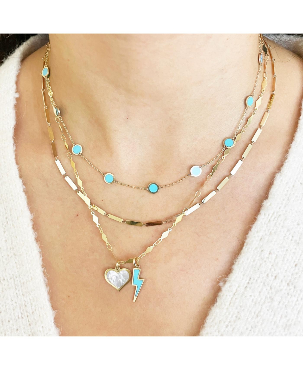 The Lovery Turquoise Bubble Chain Necklace 14K Gold