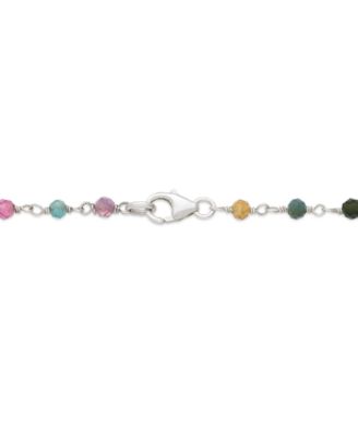 Cultured Freshwater Pearl (4-5mm) & Multicolor Tourmaline 18" Collar Necklace in Sterling Silver