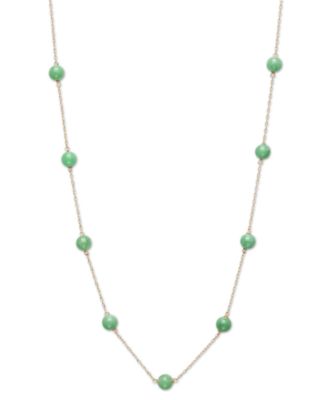 Macy's - Dyed Green Jade Bead Station 18" Collar Necklace in 10k Gold