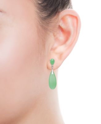2-Pc. Set Dyed Green Jade Elongated Pear Pendant Necklace & Matching Drop Earrings in Sterling Silver
