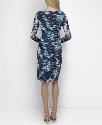 DKNY Women's Printed Mesh Long-Sleeve Sheath Dress - Macy's
