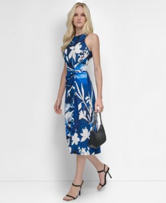 【Donna Karan New York】Floral-Print Tie-Waist Midi Dress Donna Karan New York Women's Floral-Print Tie-Waist Midi
