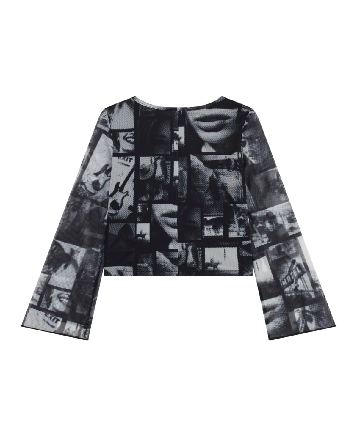 Guess Big Girls Printed Mesh Long Sleeve Top In Black