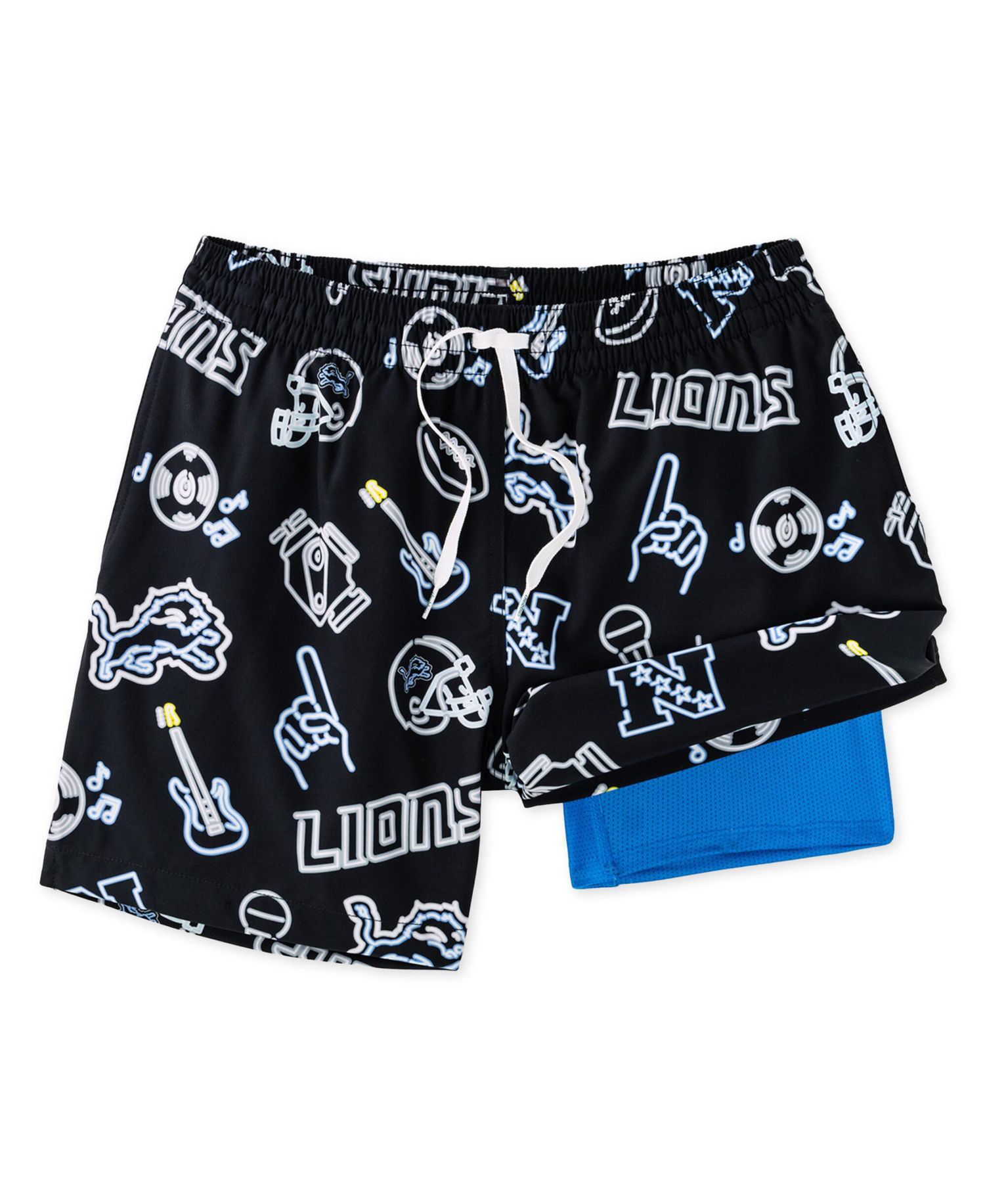 Men's 5.5" Black Detroit Lions The Neon Lined Classic Swim Trunks