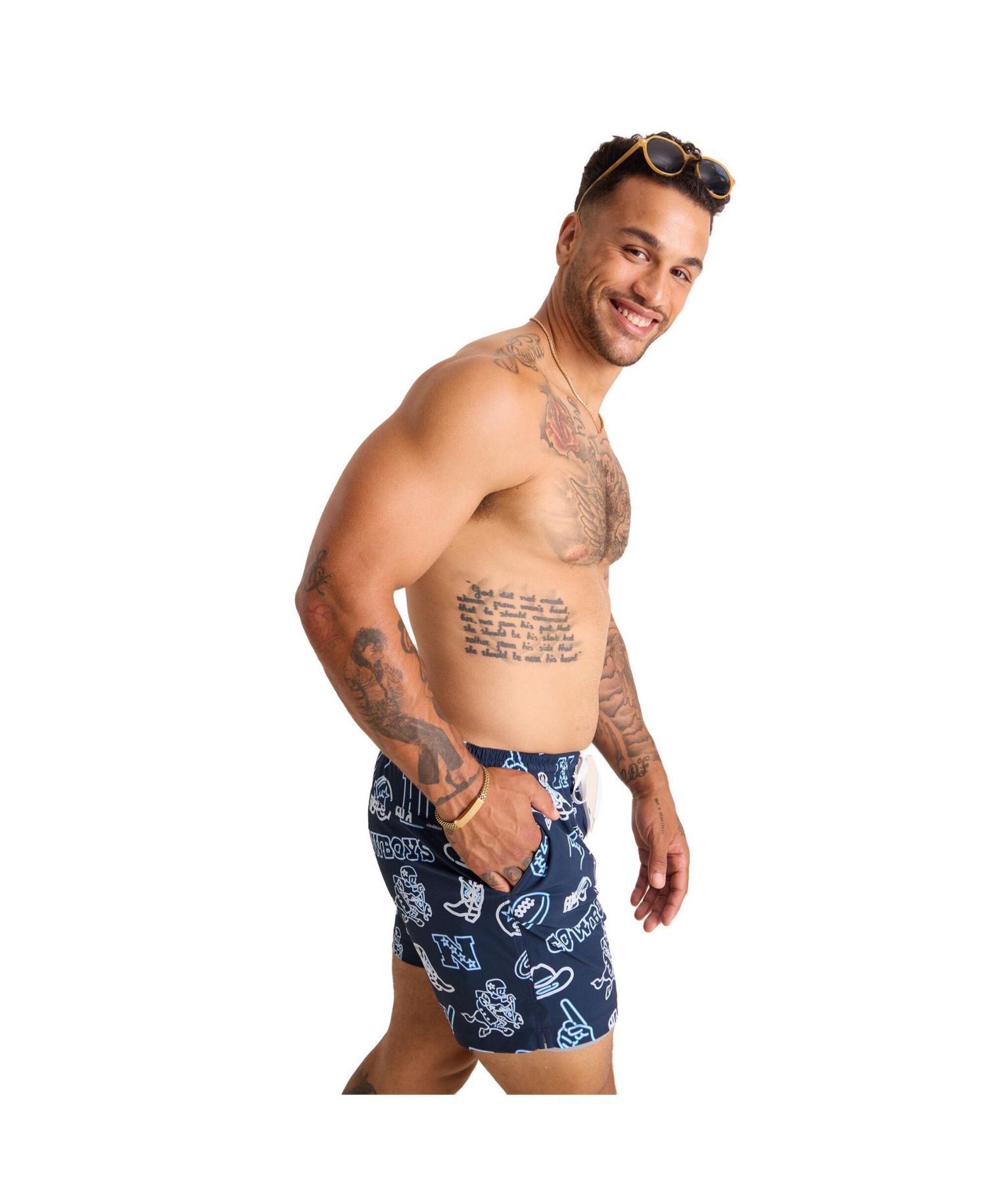 Men's 5.5" Navy Dallas Cowboys The Neon Lined Classic Swim Trunks