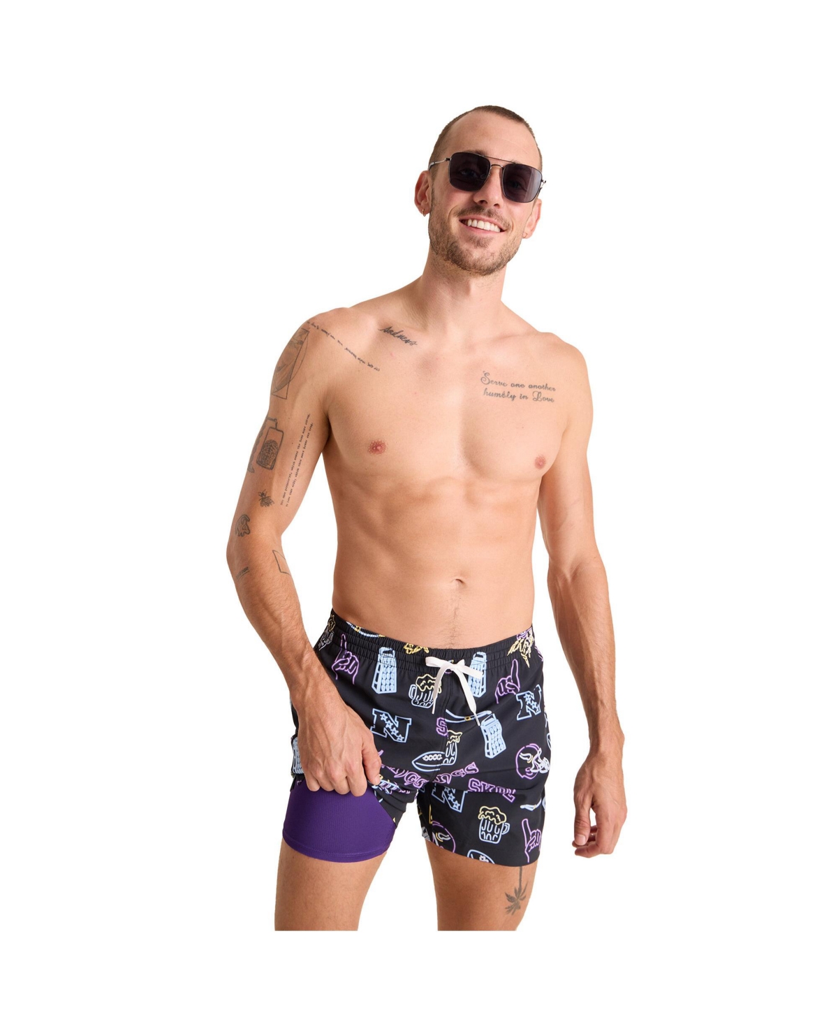 Men's 5.5" Black Minnesota Vikings The Neon Lined Classic Swim Trunks - Black