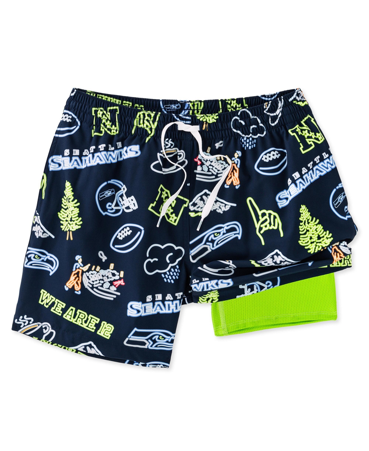 Men's 5.5" Navy Seattle Seahawks The Neon Lined Classic Swim Trunks - Navy