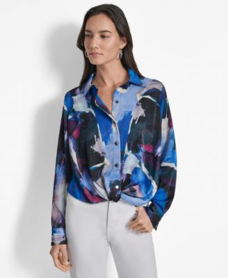 DKNY - Women's Printed Long-Sleeve Twist-Front Blouse