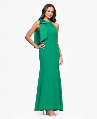 Betsy & Adam - Women's Bow-Embellished Halter Neck Sleeveless Gown