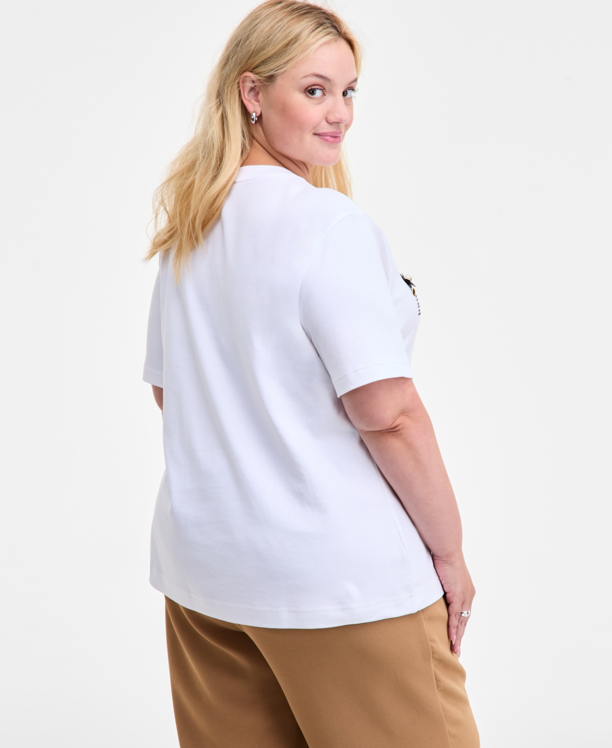On 34th Trendy Plus Cotton Embellished Crewneck Tee, Macy's Exclusive In White