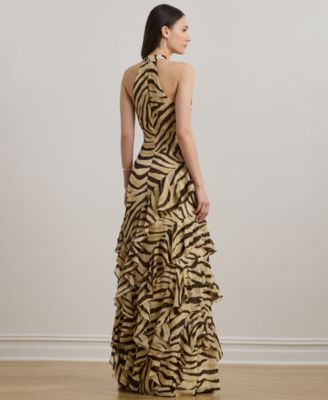 Women's Zebra-Print Ruffle-Trim Georgette Gown