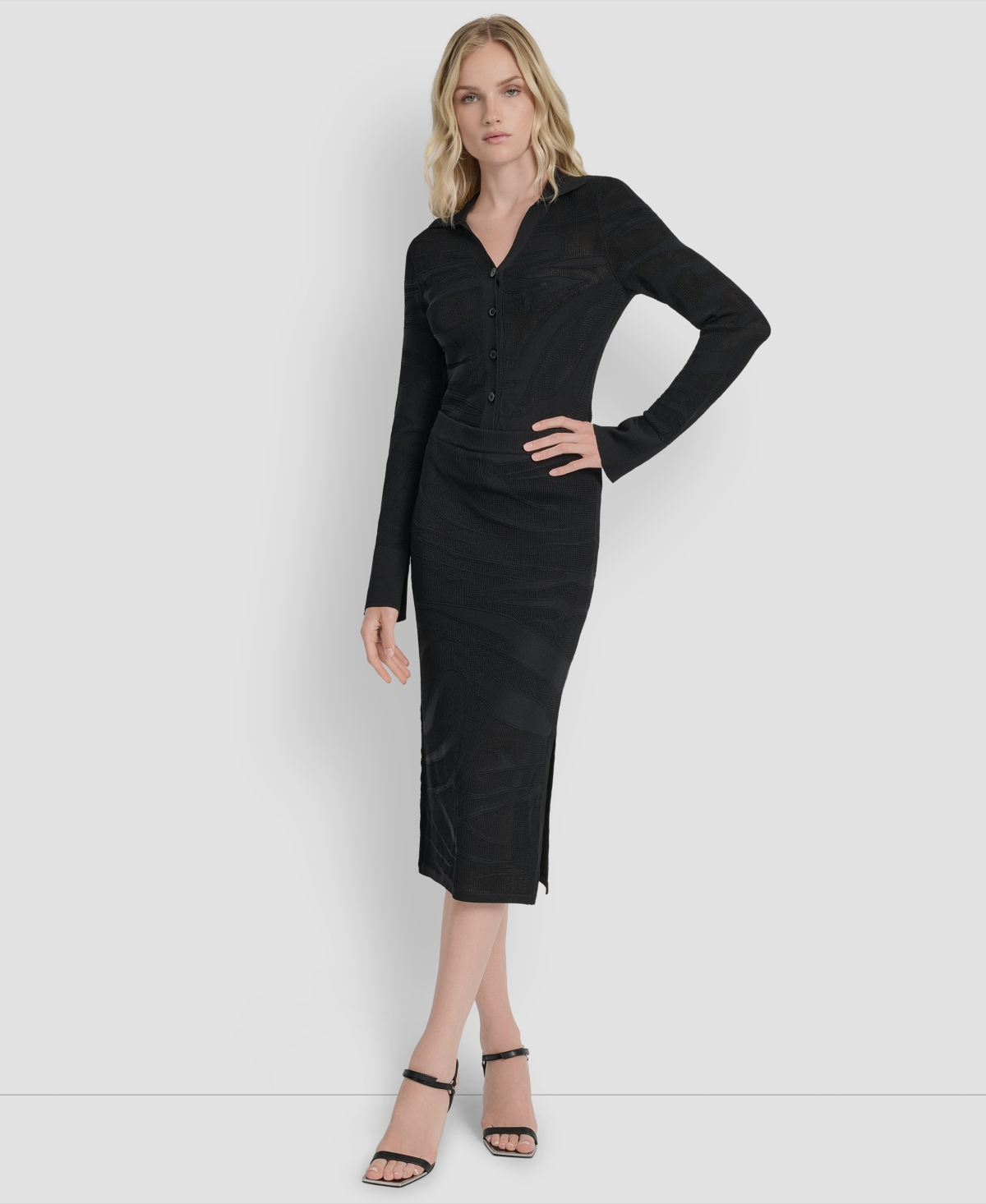 Dkny Zebra Stripe Knit Pencil Skirt In Black