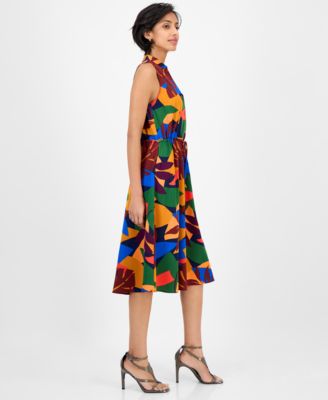 Women's Printed Drawstring Midi Shirtdress