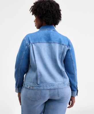 Trendy Plus Two-Tone Denim Trucker Jacket, Macy's Exclusive