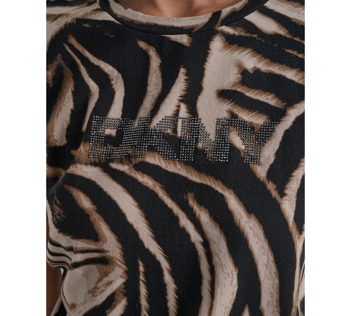 Dkny Abstract Zebra Print Stretch Cotton Top In Blue