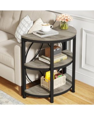3-Tier Half Round End Table Set with Metal Frame, Narrow Accent Side Tables for Living Room or Bedroom (2PCS)
