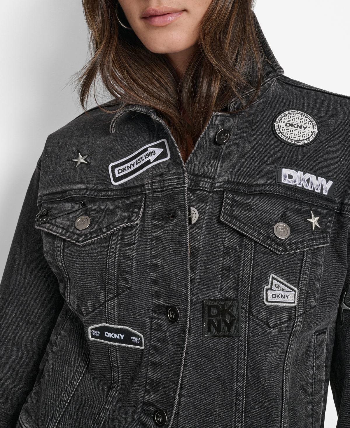 Dkny Women's Pins & Patches Button-front Denim Jacket