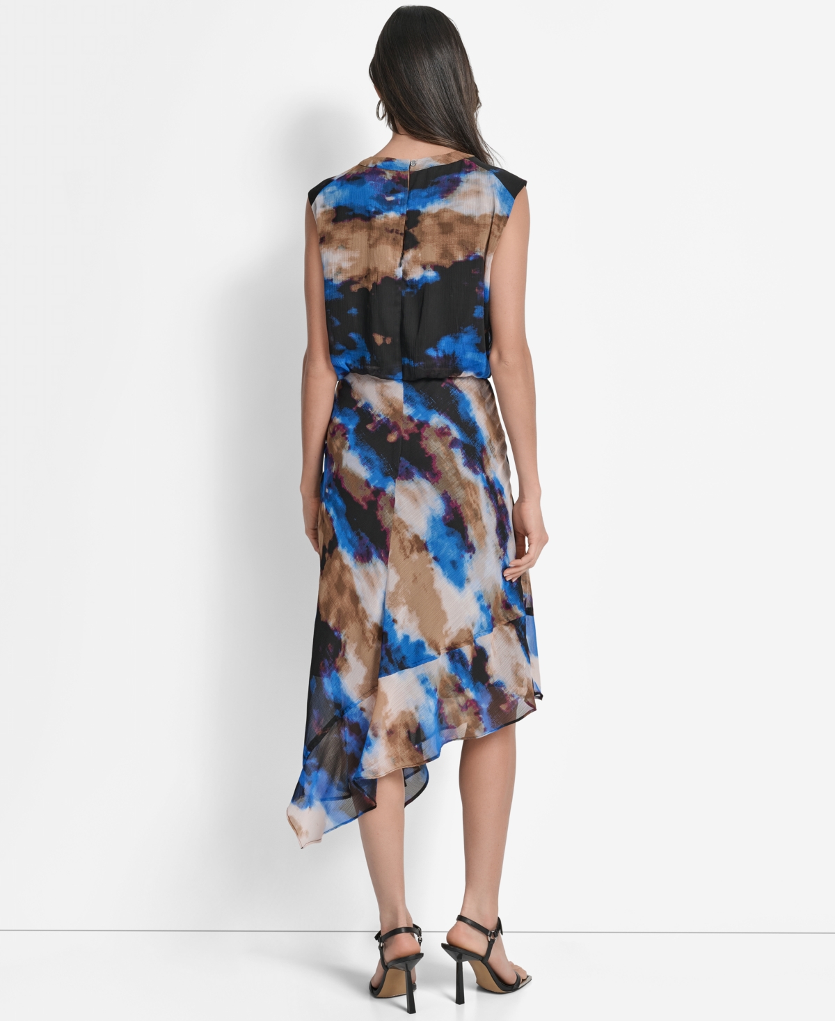 Dkny Sleeveless Asymmetric Midi Dress In Blue