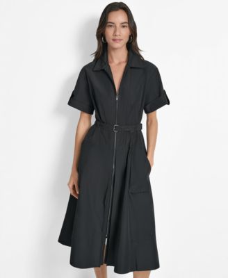 DKNY - Women's Zip-Front Belted Commuter Dress