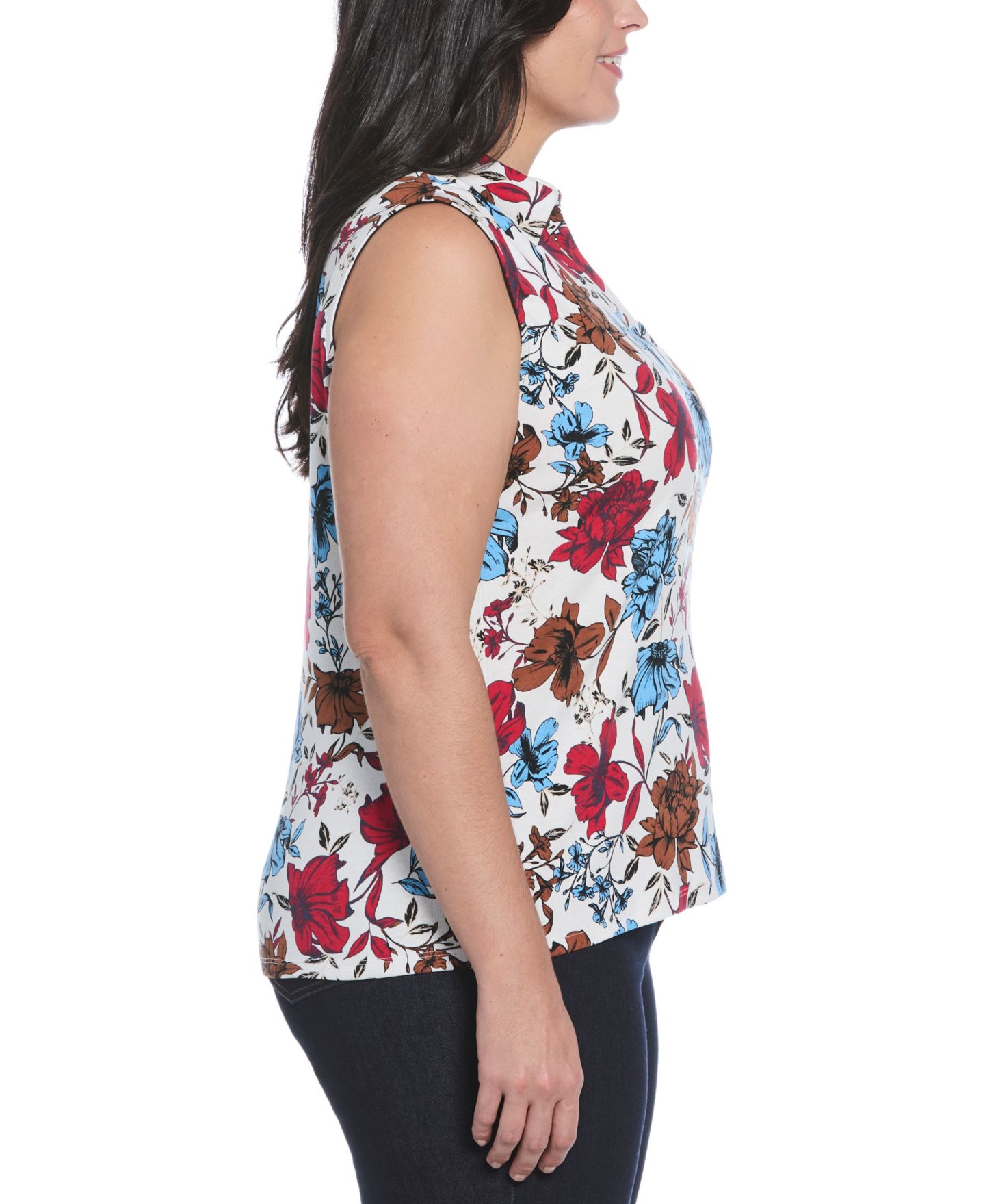 Женская футболка Rafaella Plus Size Bouquet Print V-Neck Polo, цвет: Белый — фото 3