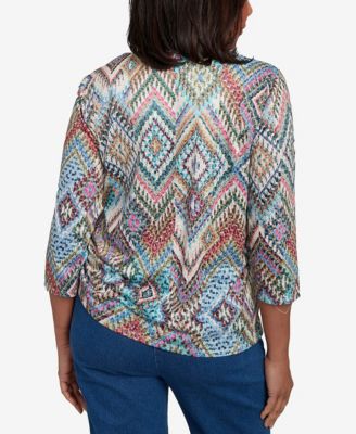 Women's El Paso Ikat Diamond Detailed Neckline Top