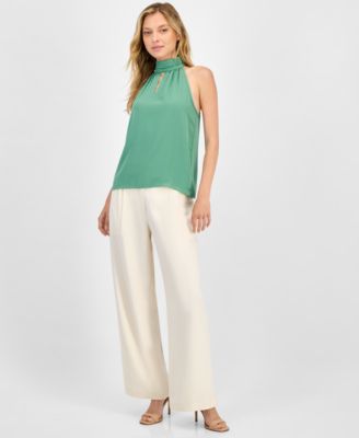 Women's Solid Halter-Neck Keyhole Blouse