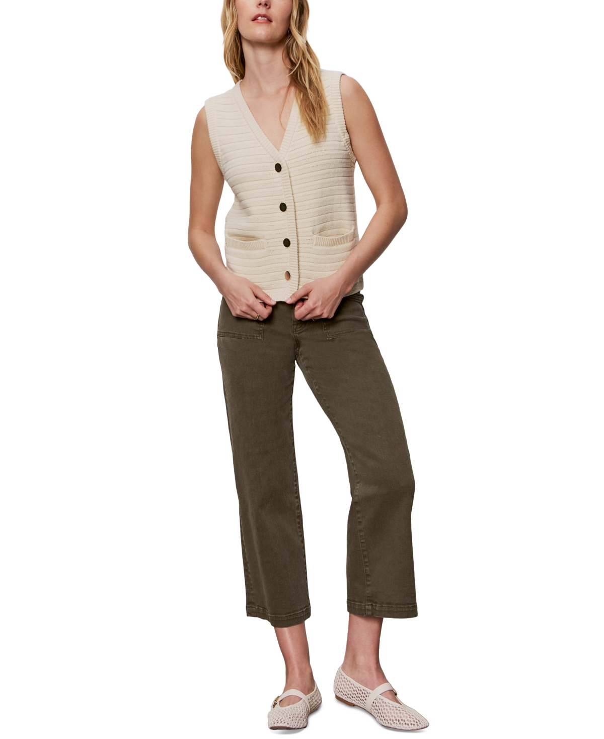 Women's Textured Button-Front Sweater Vest - Macrame