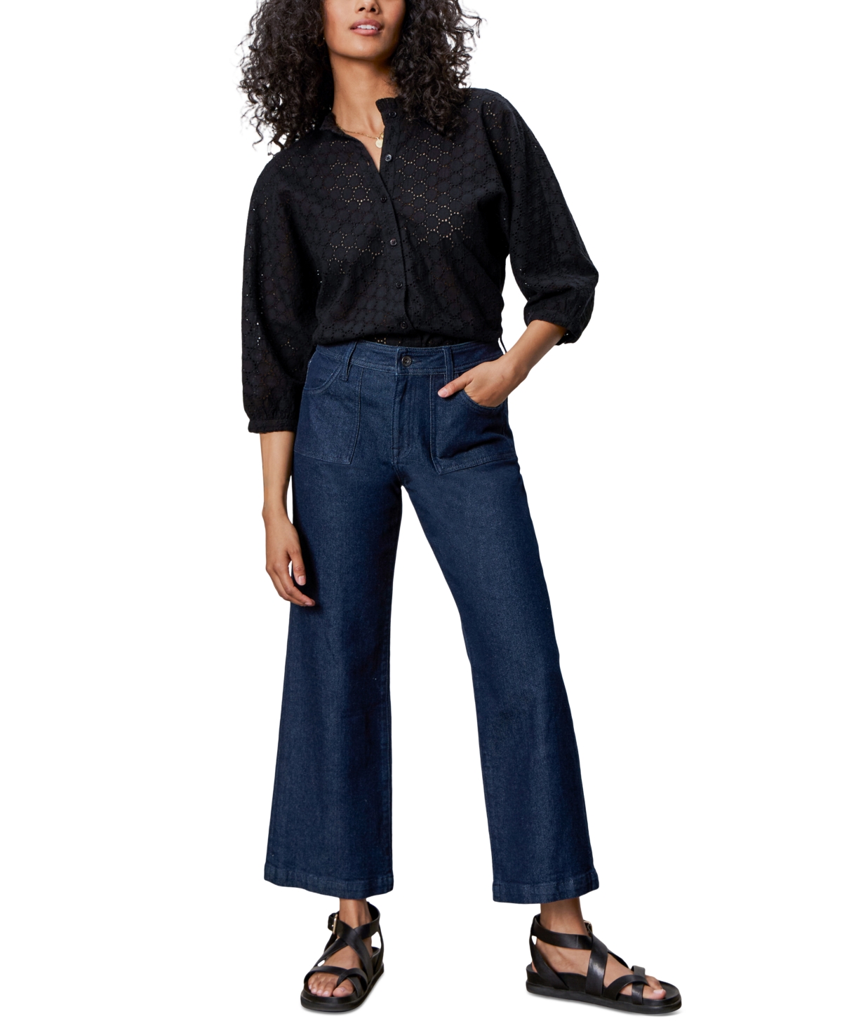Women's Cotton Petal Drop Blouse - Black