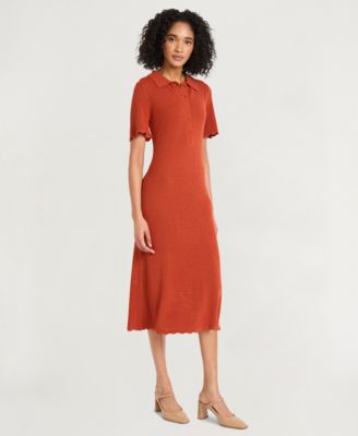 Women's Solid-Color Collared Midi Dress