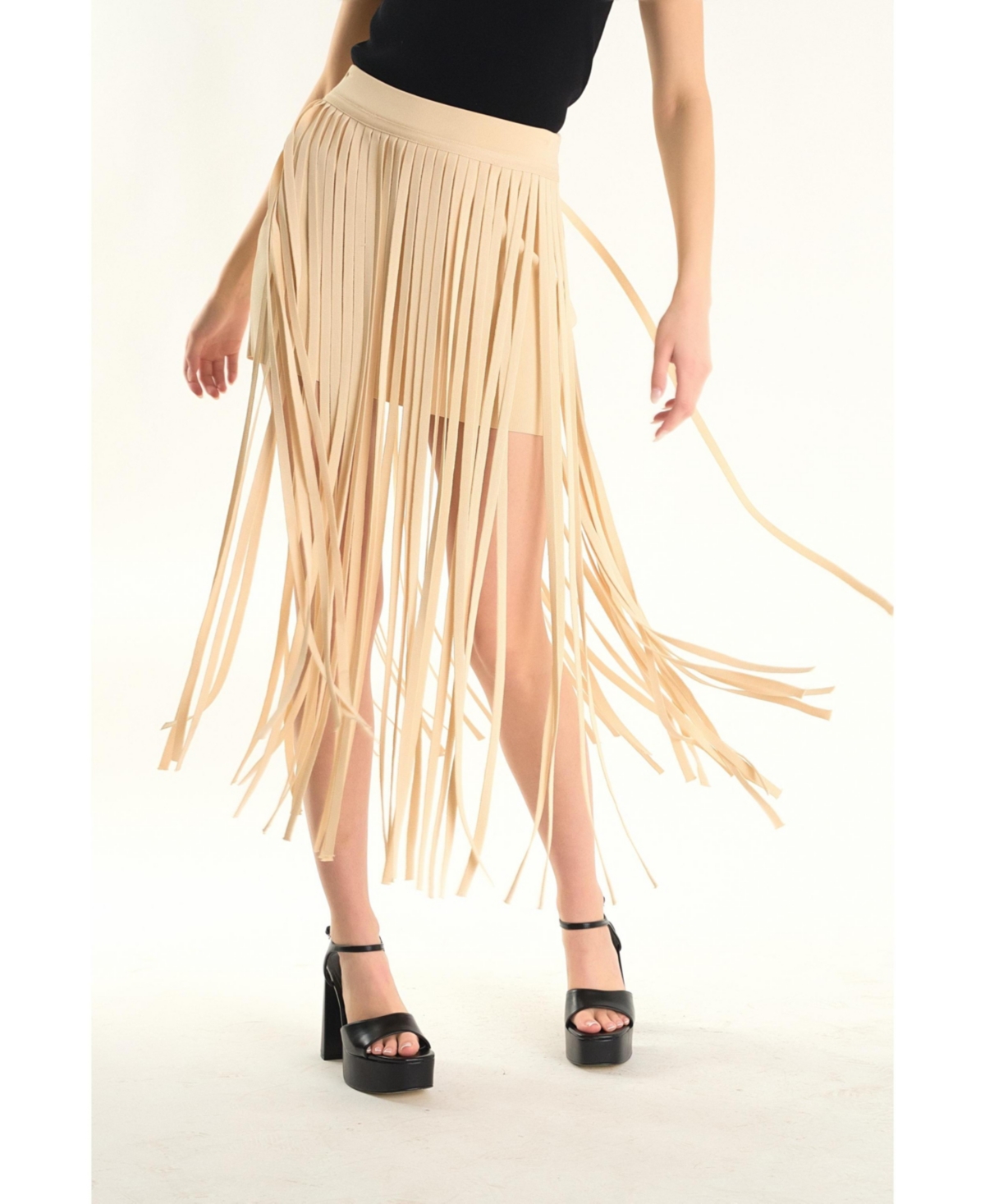 Women's Knit Fringe Skirt - Light beige