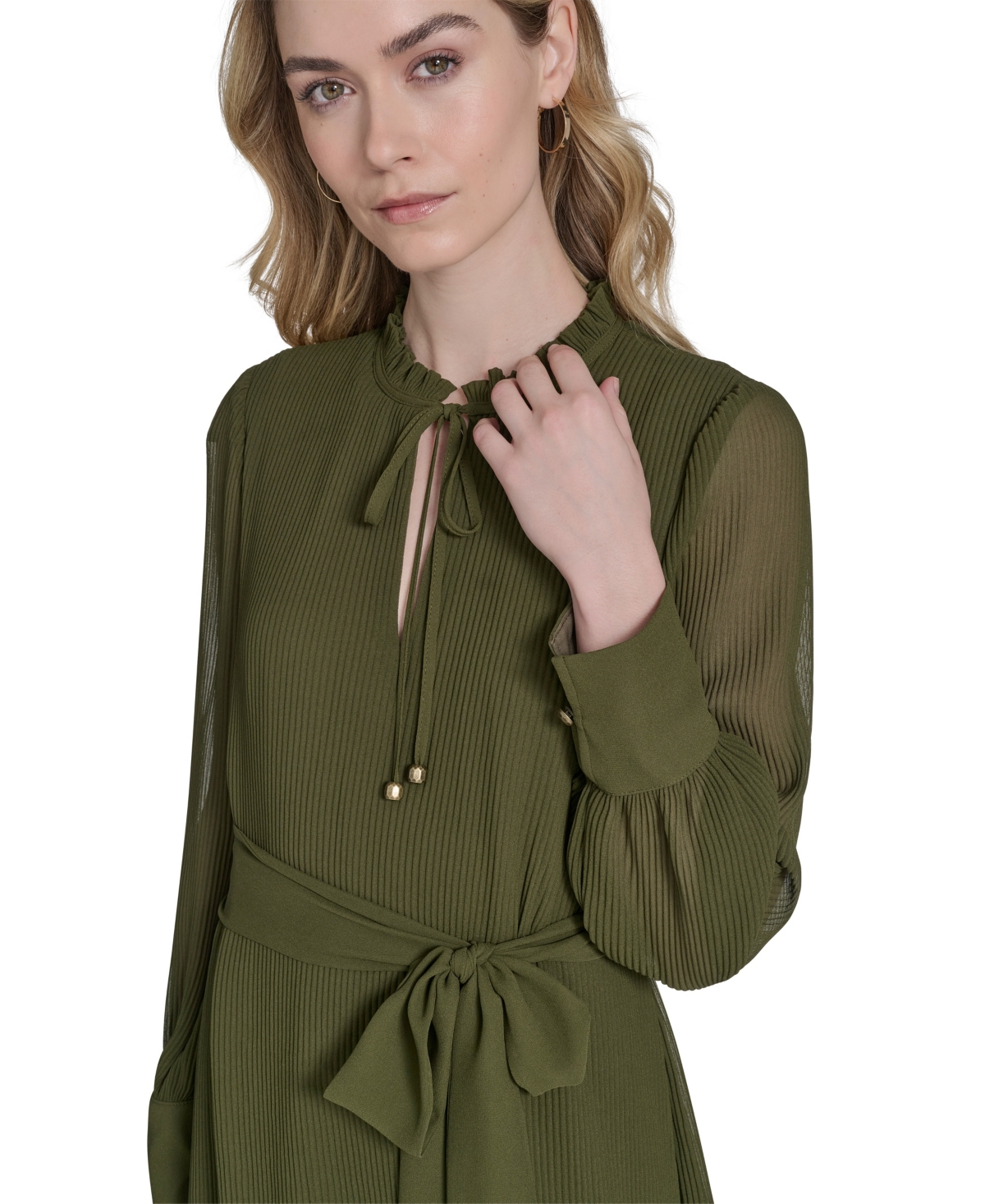 Eliza J Petite Pleated Chiffon V-neck Dress In Green