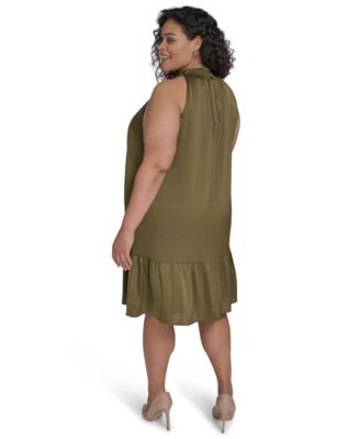 Plus Size Satin Mock-Neck A-Line Dress
