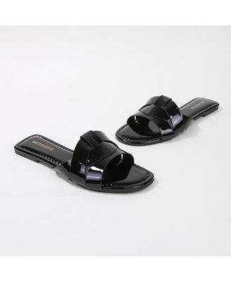 Topaz Patent Woven Slides