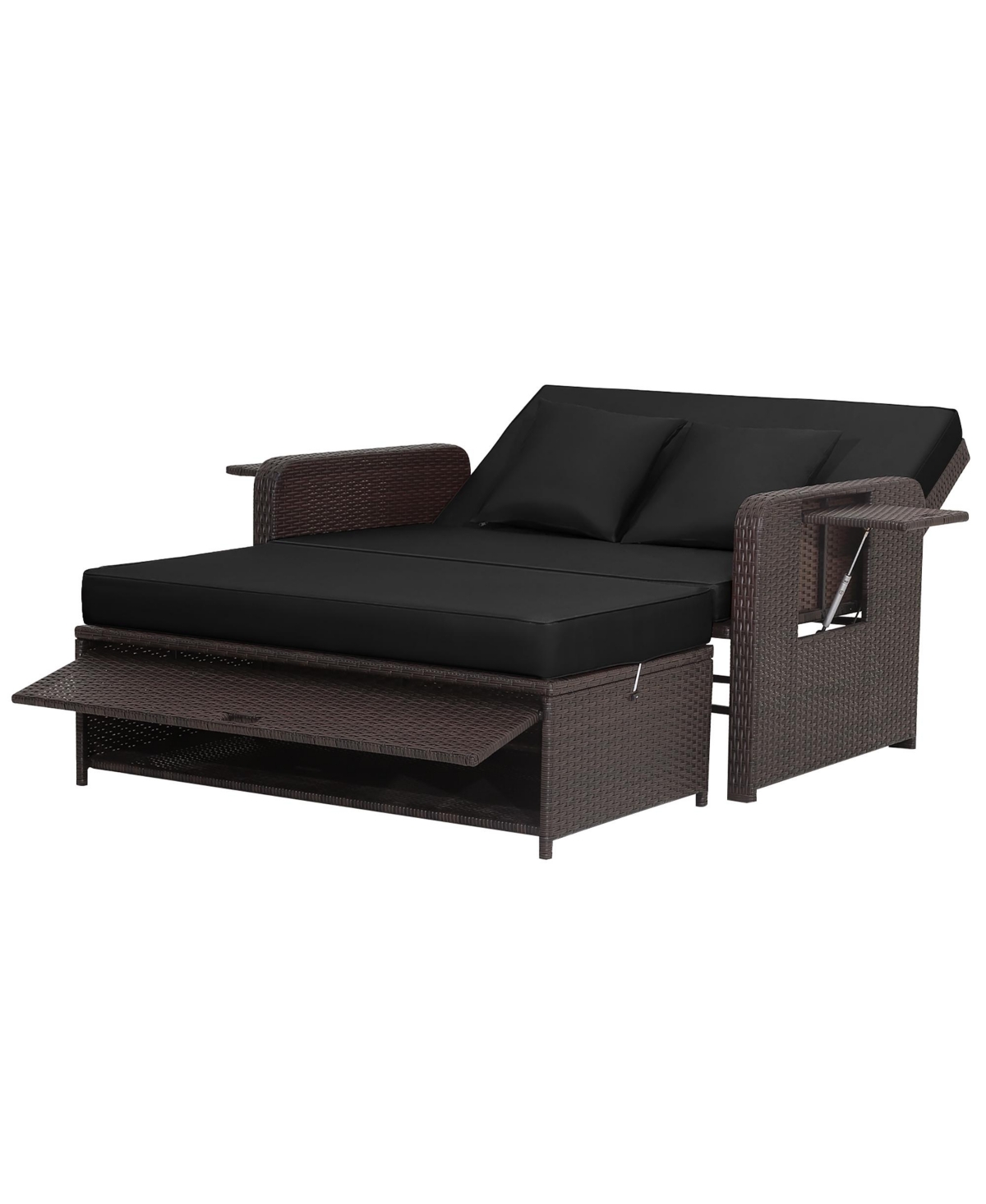 Gymax Rattan Loveseat Set Daybed Lounge w/ Storage Ottoman Side Tables Adjust Patio