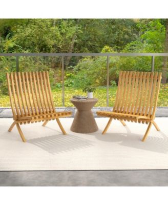 Folding Patio Chair Teak Wood Outdoor Lounge Chair w/ Slatted Seat & Backrest