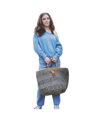 Balance Stripes Handwoven Beach Straw Tote Basket