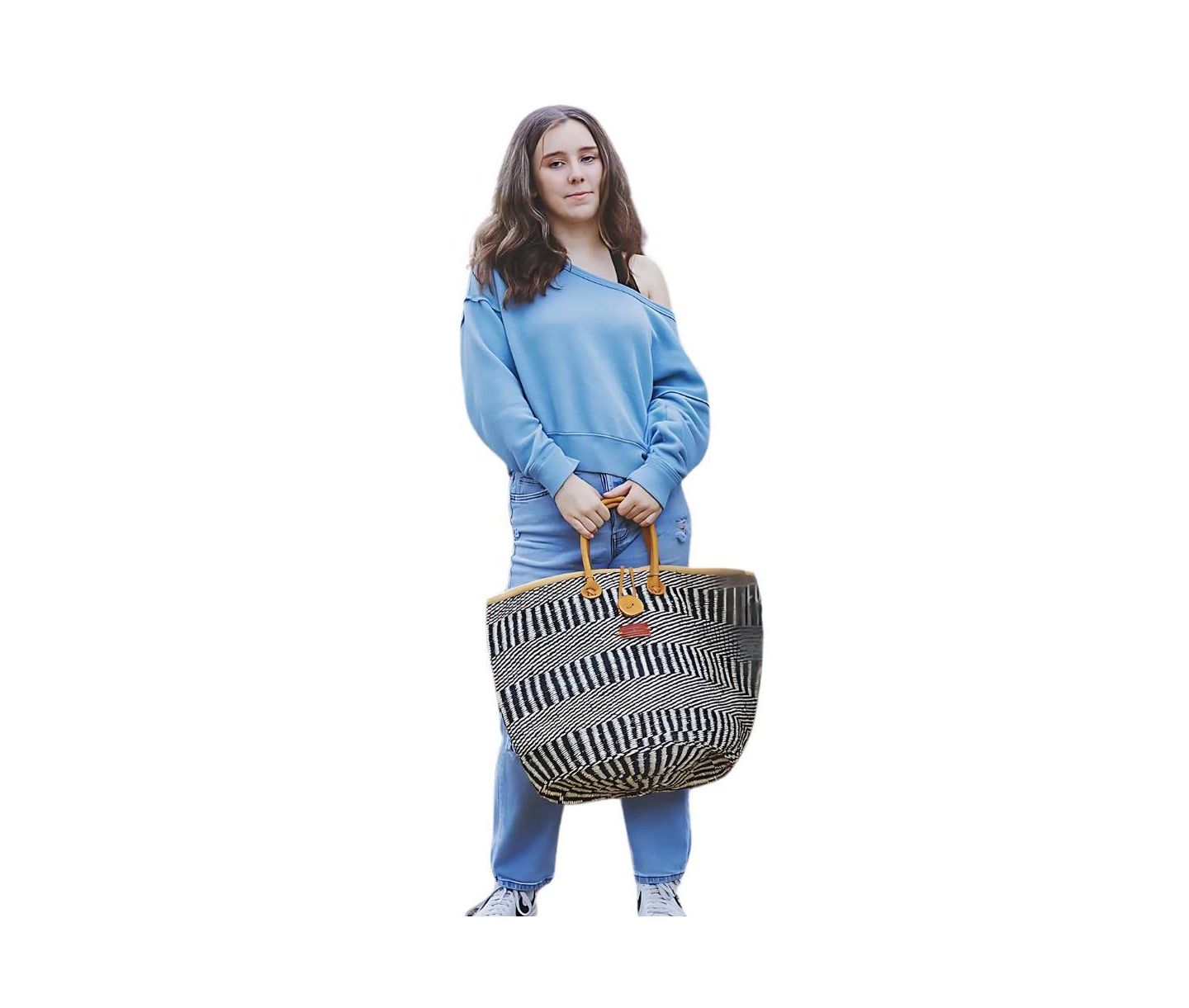 Женская сумка SAWA SAWA Balance Stripes Handwoven Beach Straw Tote Basket, цвет: Чёрный / Белый — фото 5