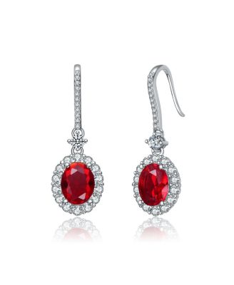 White Gold Plated with Colored Cubic Zirconia Drop Hook Earrings