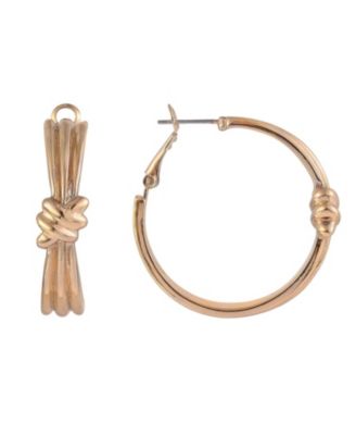 Gold Tone Hoop Earrings with Center Knot