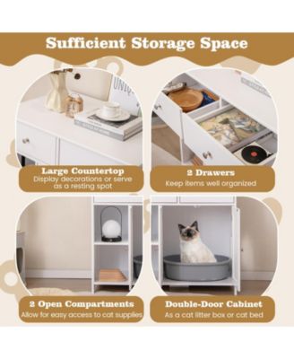 Hidden Cat Washroom Side Cabinet Wooden Pet House with 2 Drawers