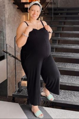 Maternity Black Sleeveless Pocketed Wide Leg Jumpsuit