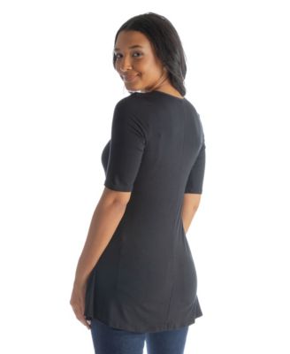 Petite Elbow Sleeve Swing Crew Neck Tunic Top