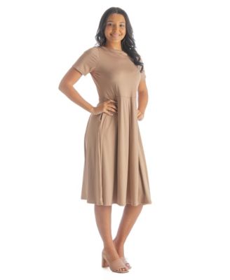 Petite Midi Dress with Short Sleeves and Pocket Detail