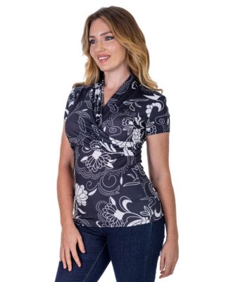 Petite Black and White Short Sleeve V-Neck Wrap Top