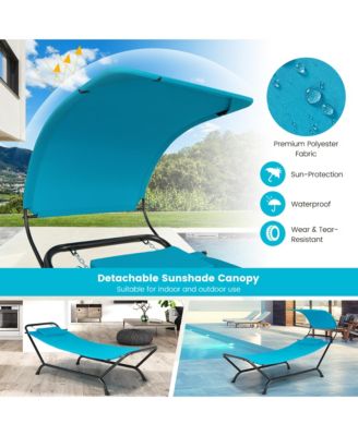 Chaise Lounge Bed with Detachable Sunshade Canopy Hammock and Rustproof Metal Stand